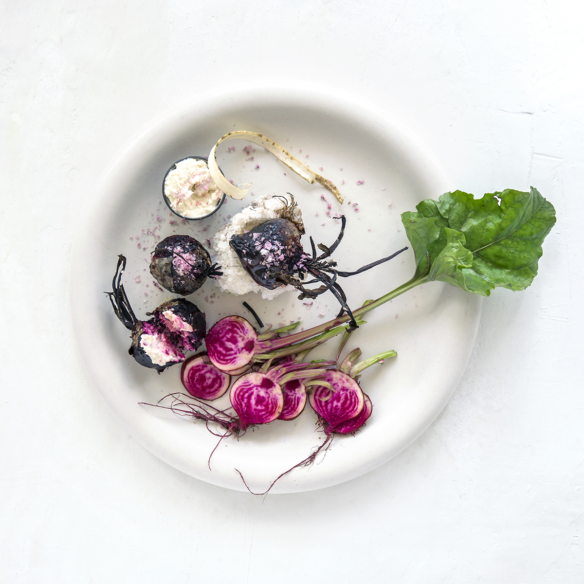 RECIPE Saltbaked, candy stripe beetroot with horseradish crème fraîche